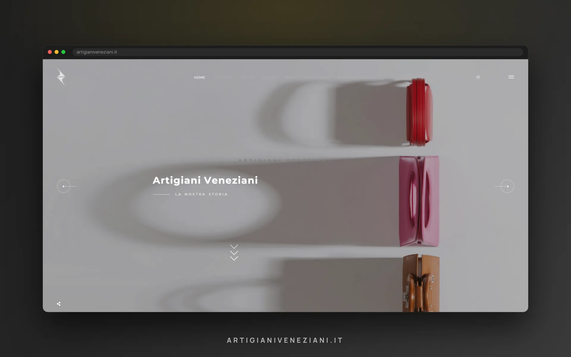 Artigiani Veneziani — pelletteria di lusso — la schermata d'ingresso