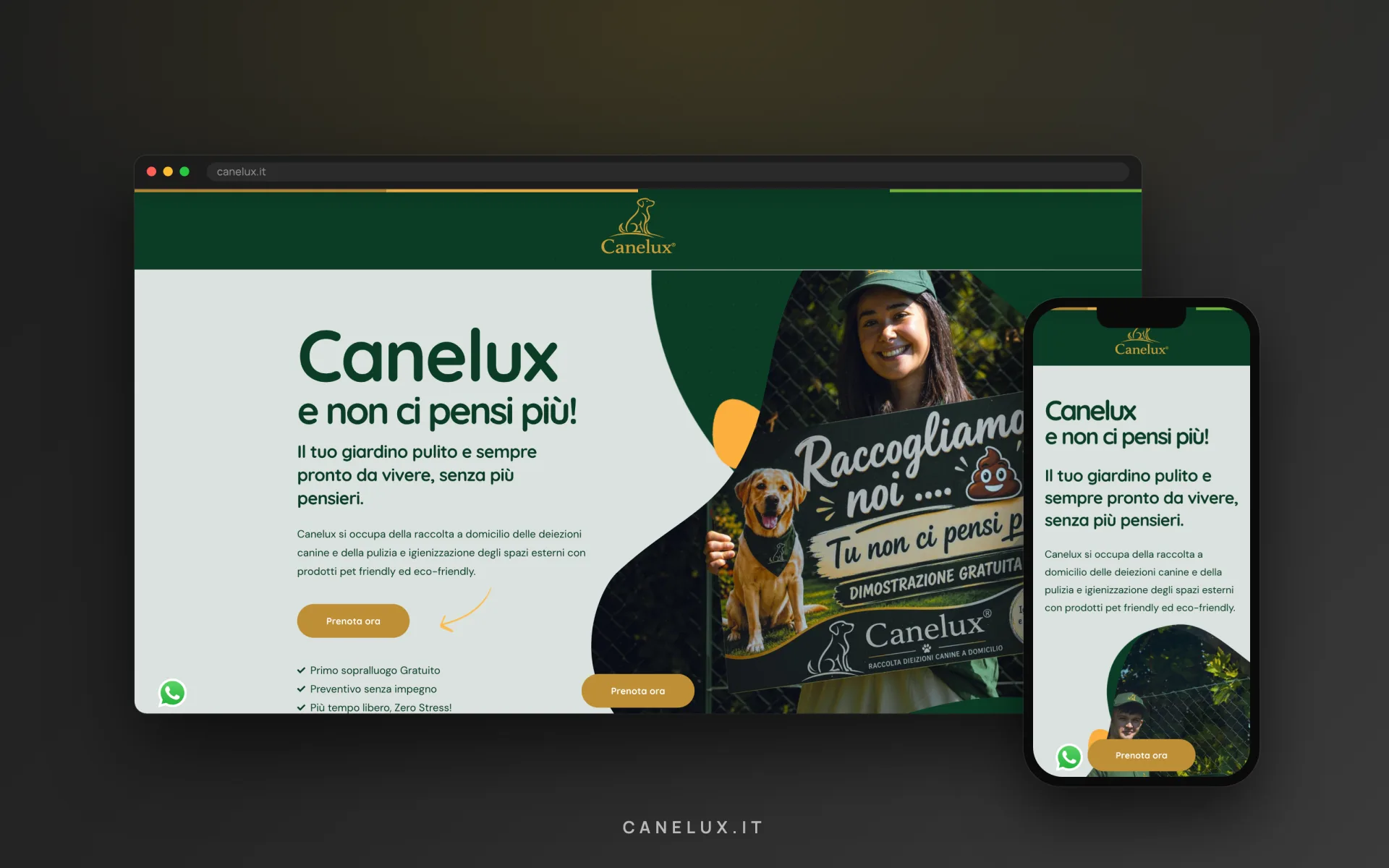 Canelux — pulizia giardini — vista desktop e mobile