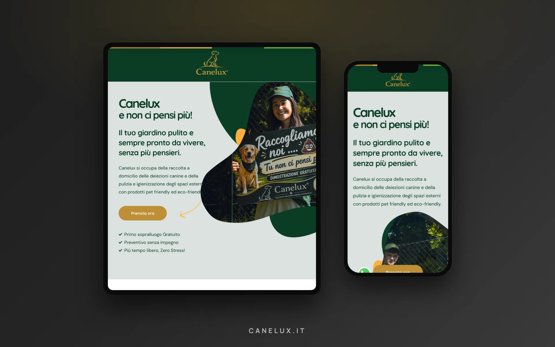 Canelux — pulizia giardini — tablet e smartphone