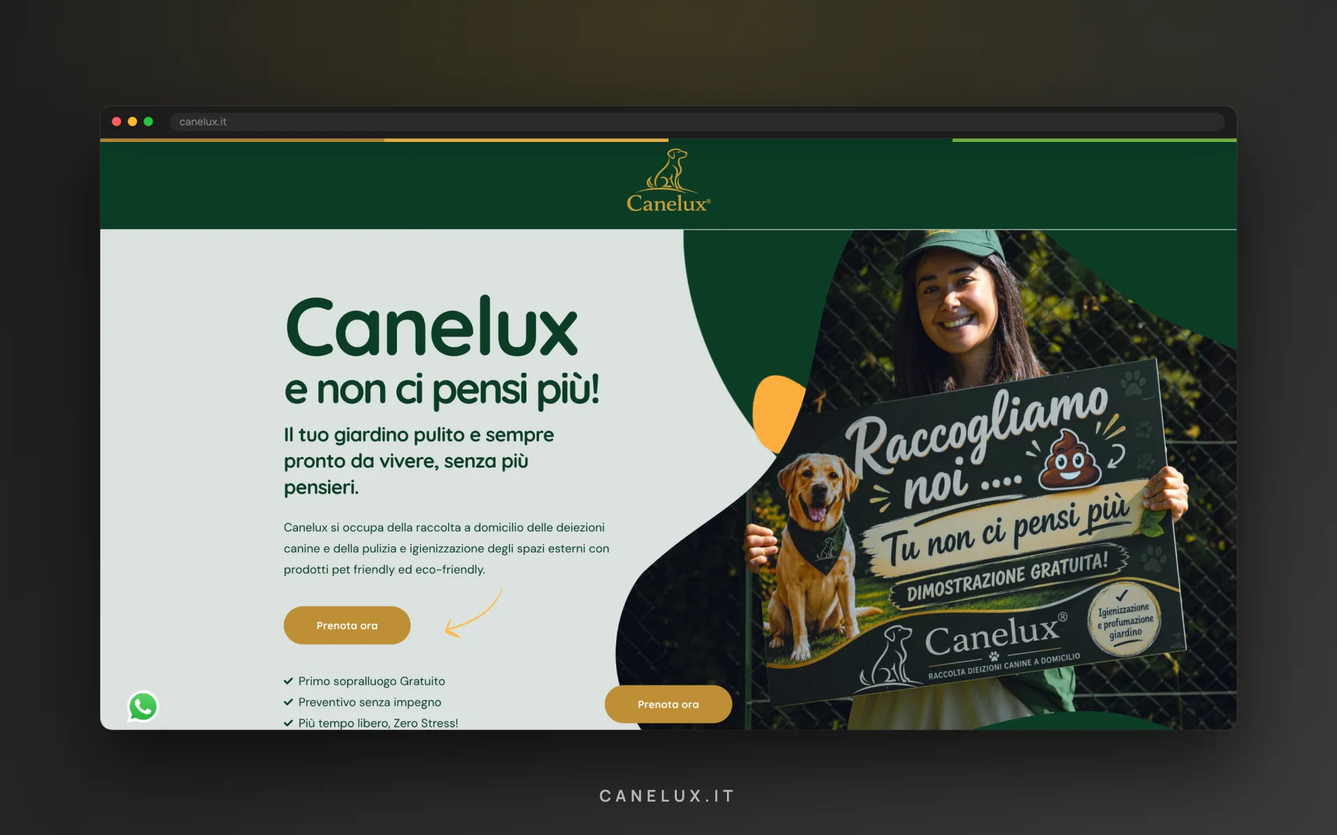Canelux — pulizia giardini — la schermata d'ingresso