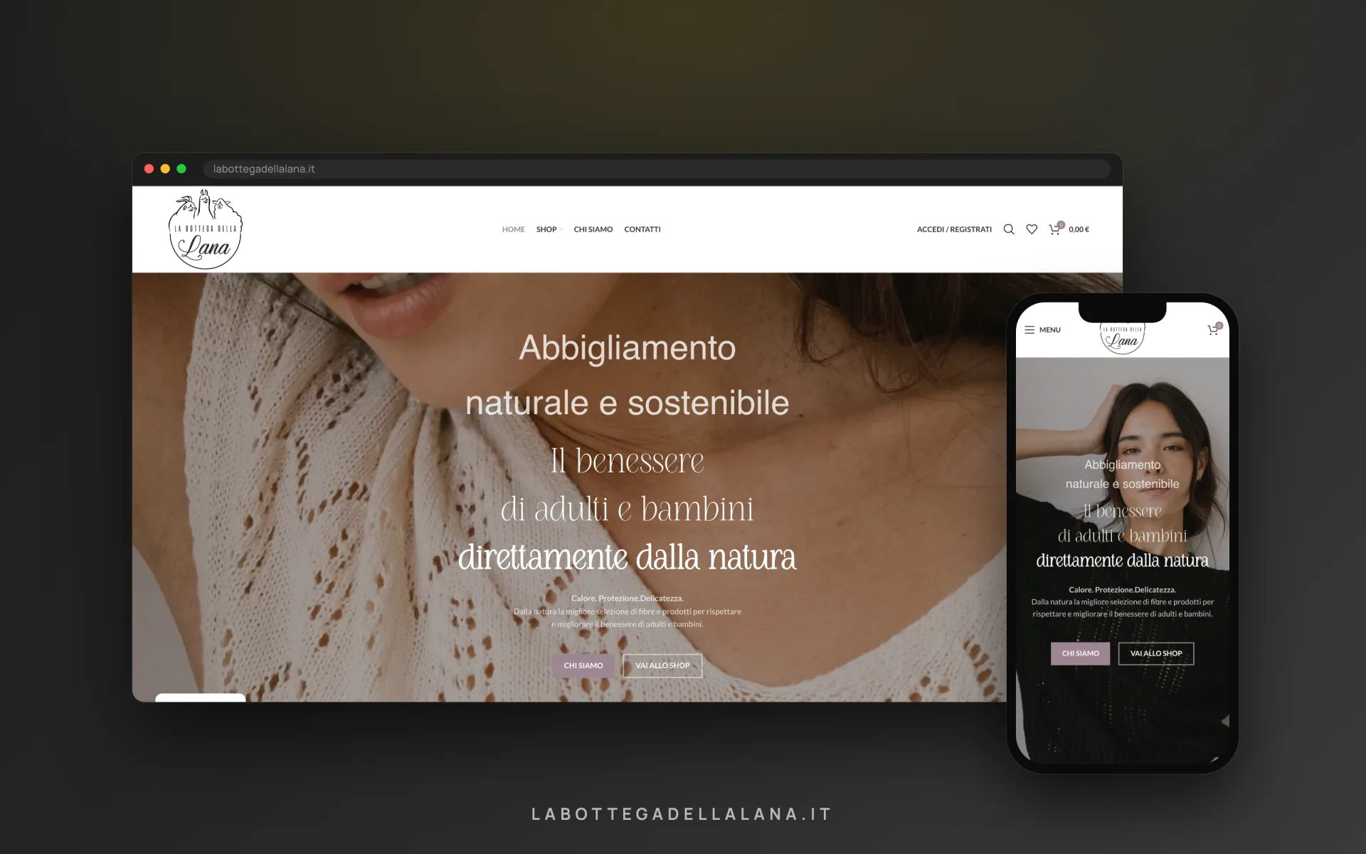La Bottega della Lana — vista desktop e mobile