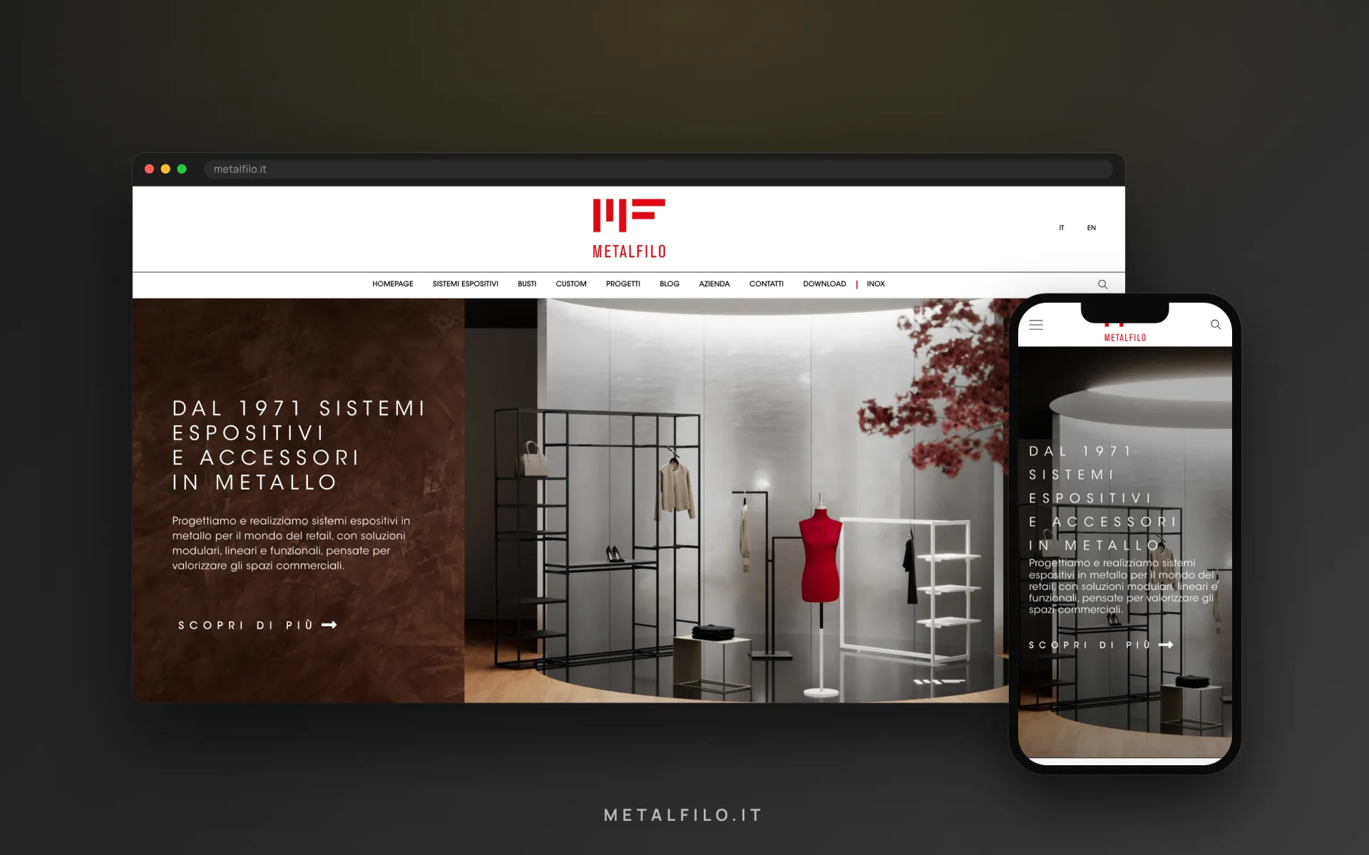 Metalfilo — sistemi espositivi — vista desktop e mobile