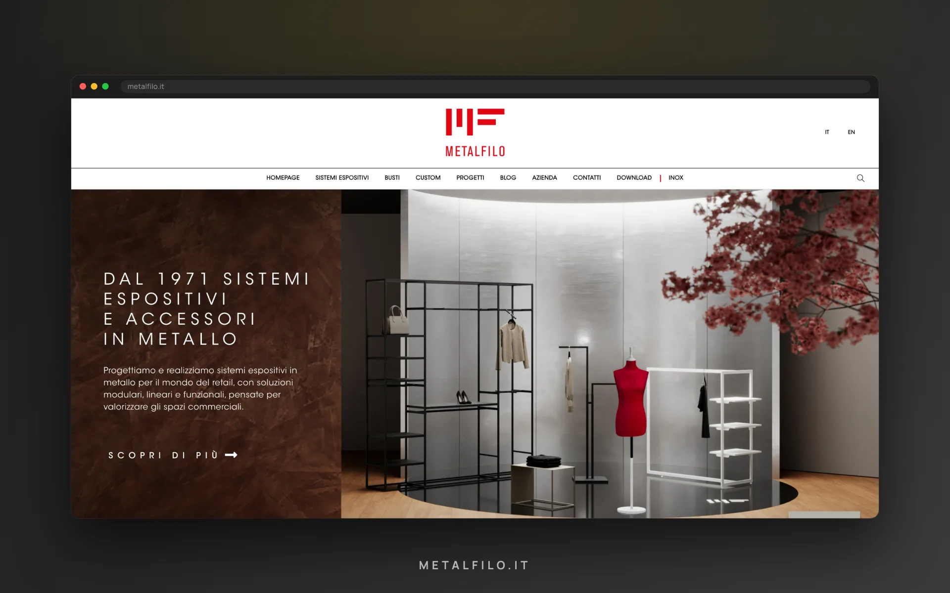 Metalfilo — sistemi espositivi — la schermata d'ingresso