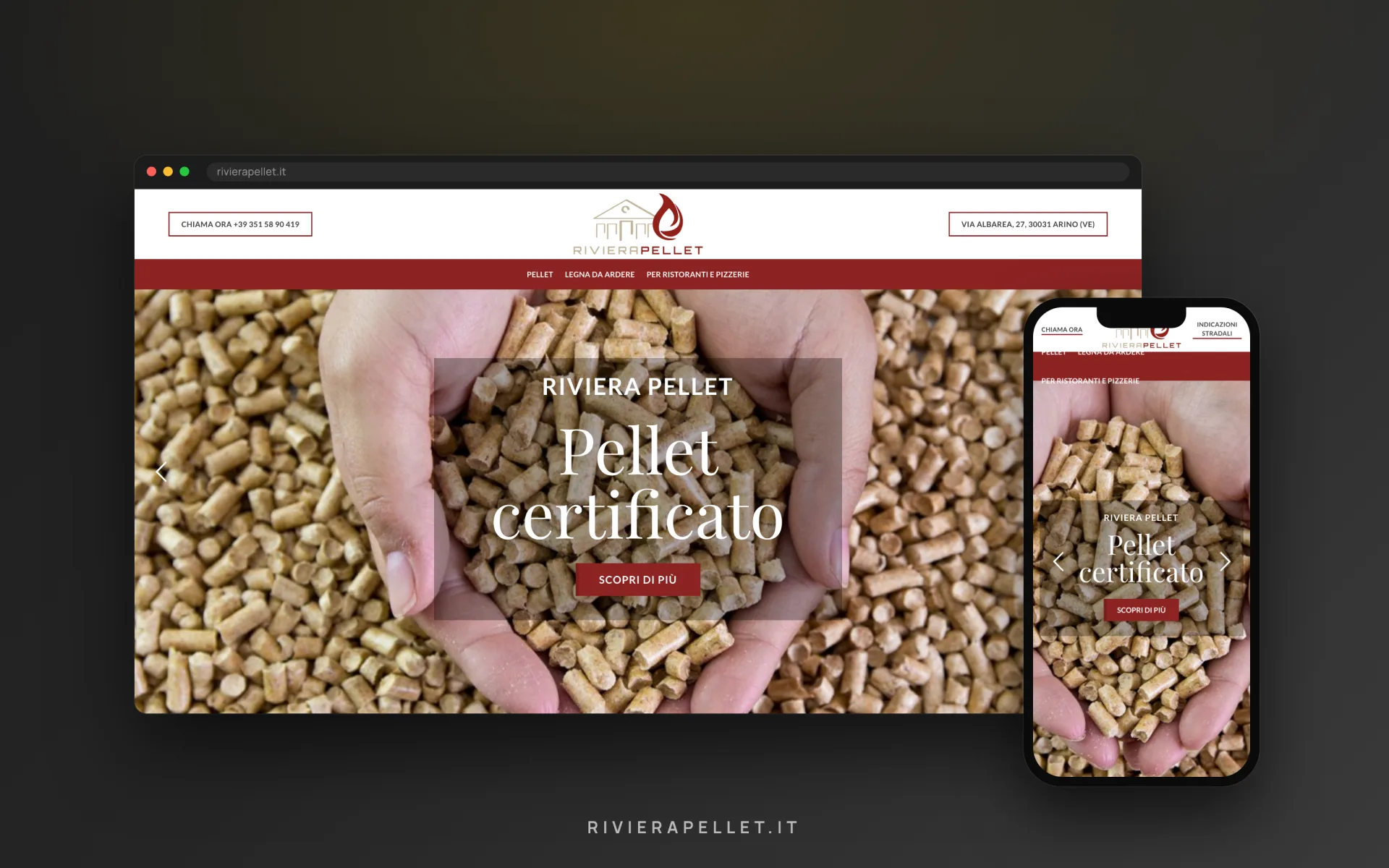 Riviera Pellet — vista desktop e mobile