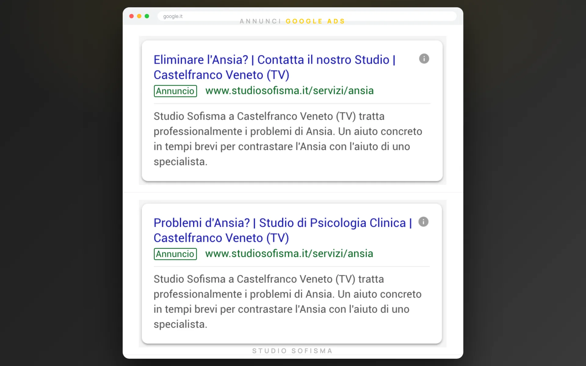 Studio Sofisma — psicologia clinica — Google Ads — 1