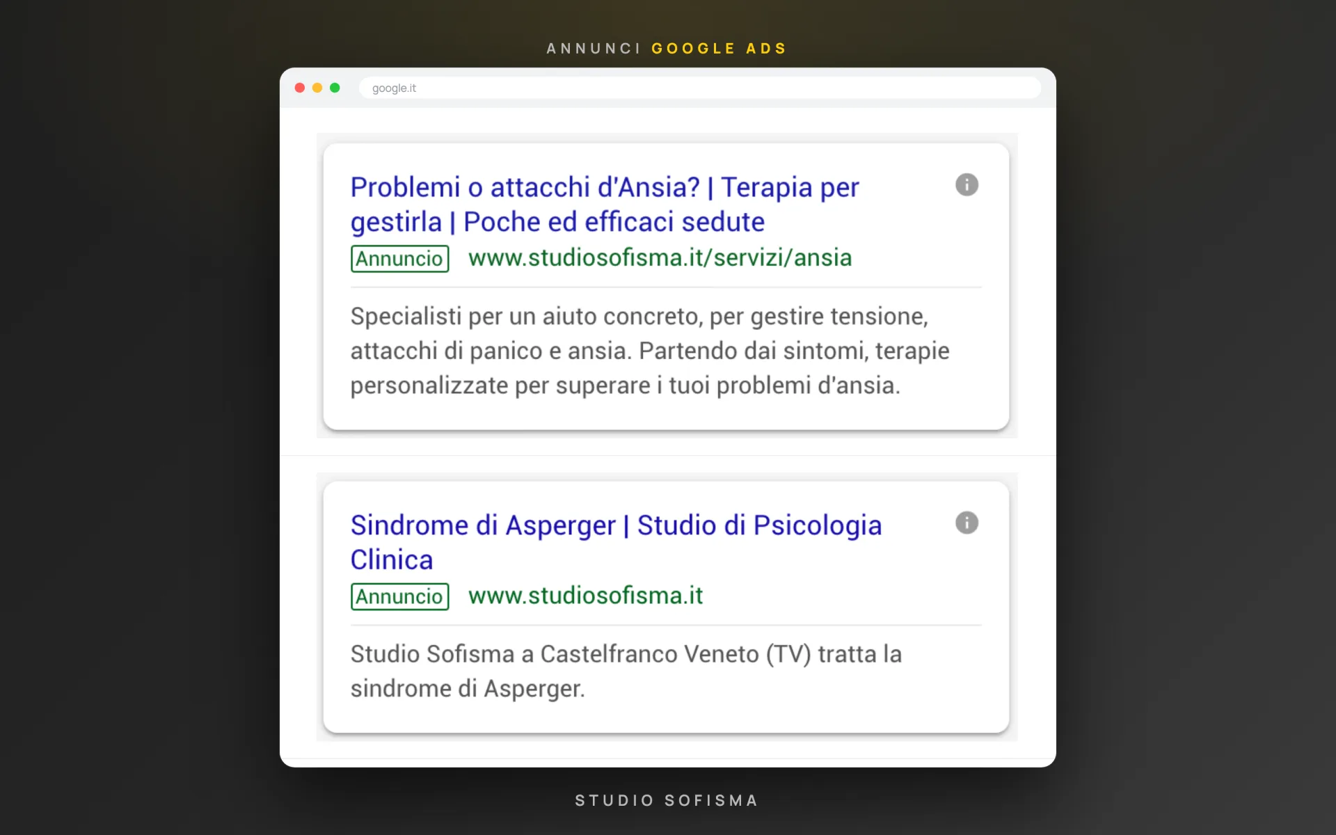 Studio Sofisma — psicologia clinica — Google Ads — 2