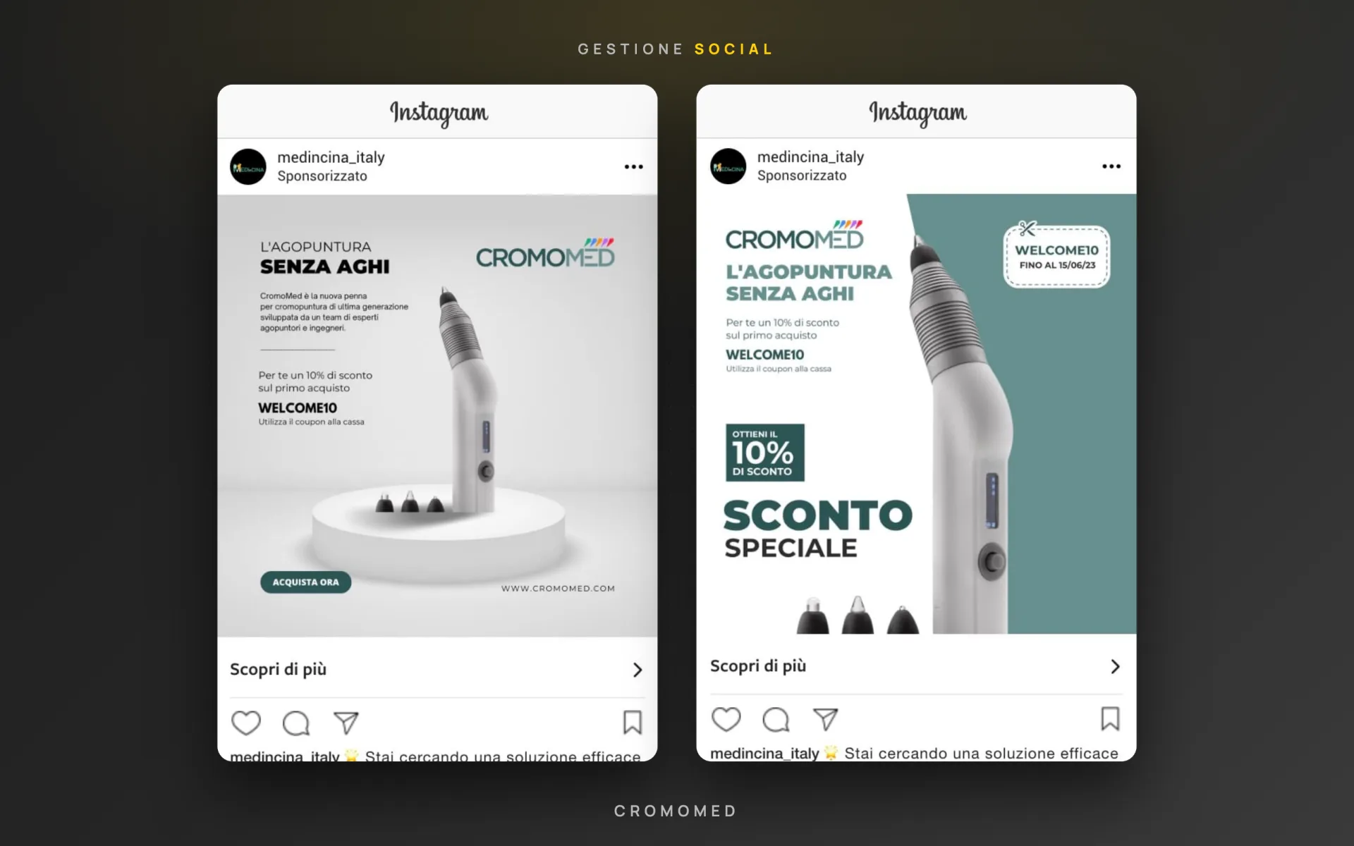 CromoMed — penna per cromopuntura — gestione social — 2