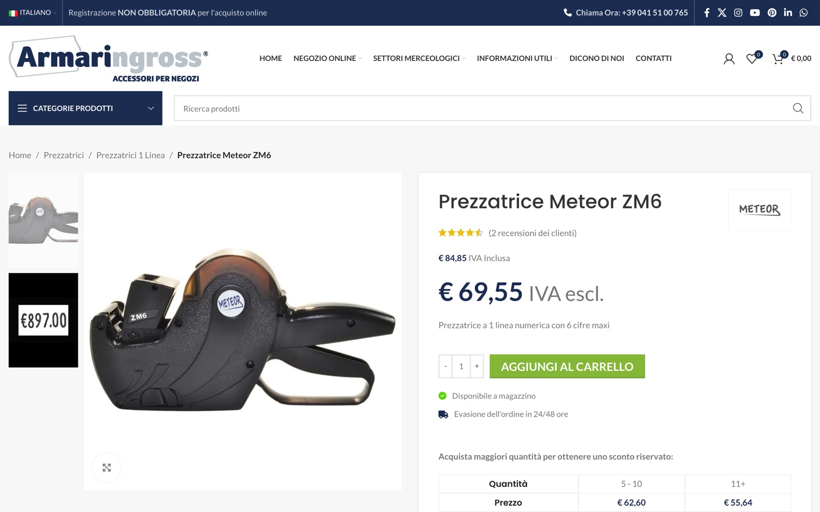 Scheda prodotto di una prezzatrice su Armaringross