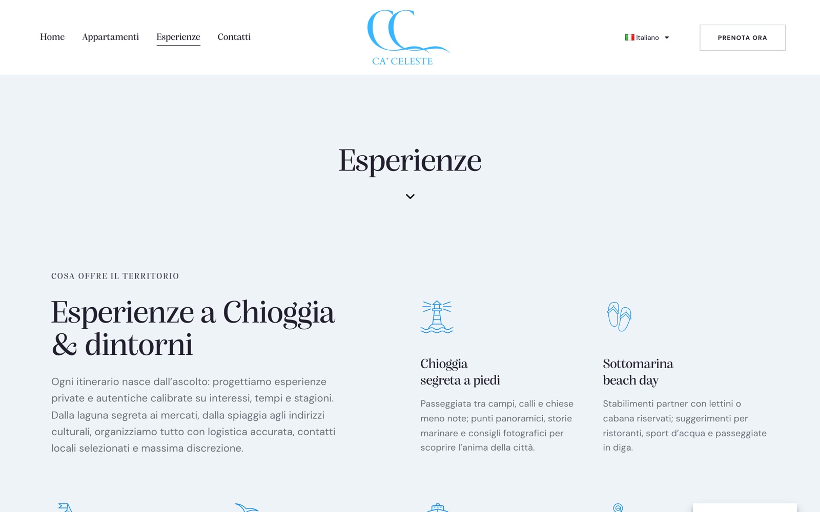 La pagina Esperienze di Ca' Celeste