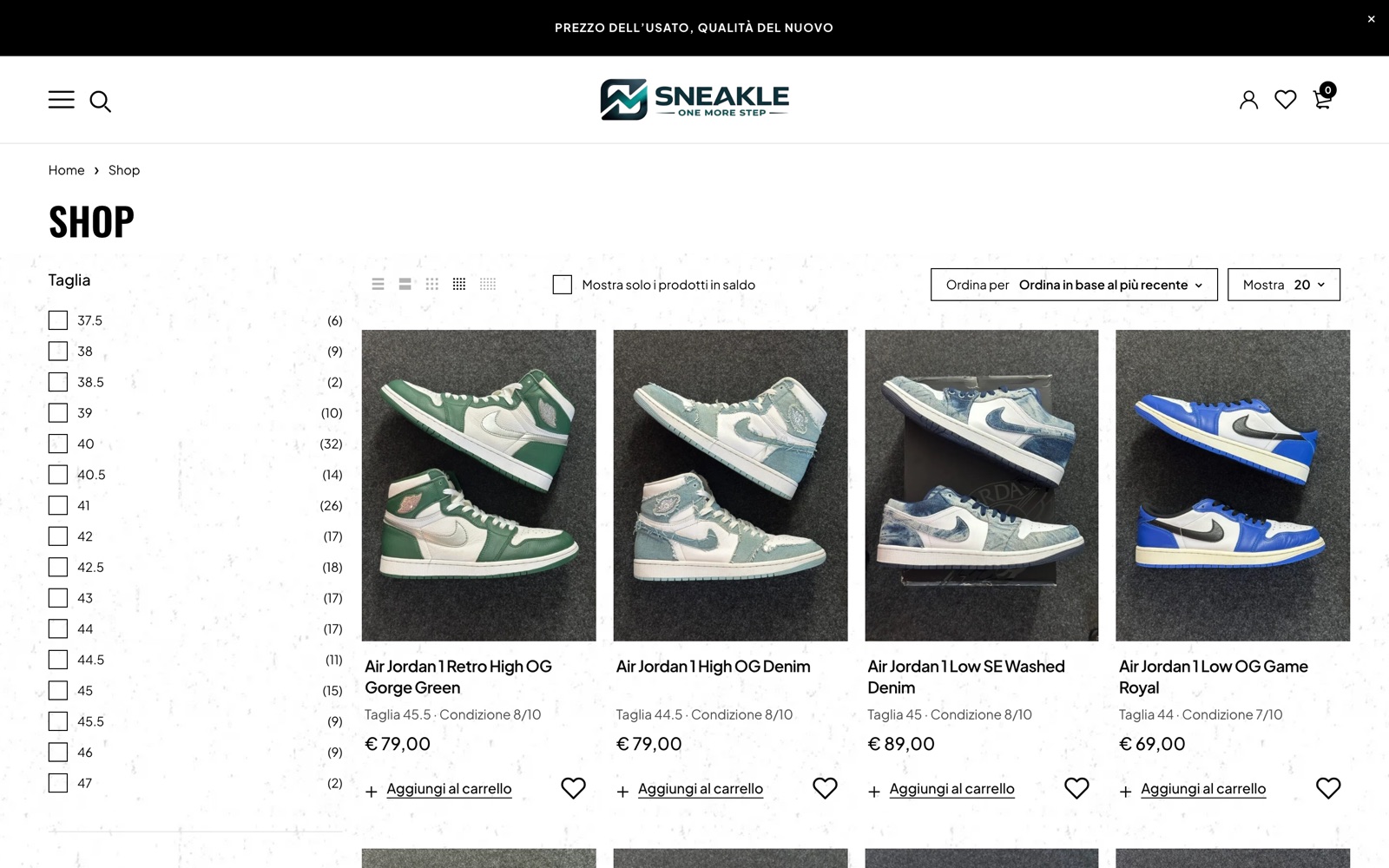 Lo shop di Sneakle con il catalogo di sneakers