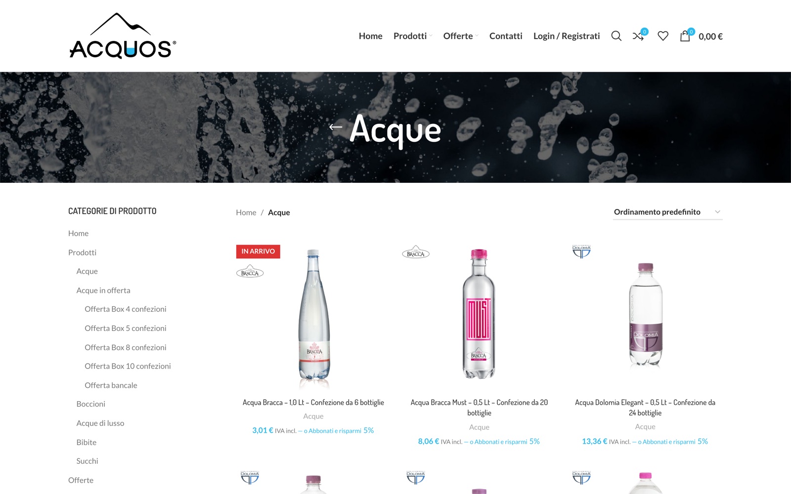 Categoria acque di Store Acquos con i formati