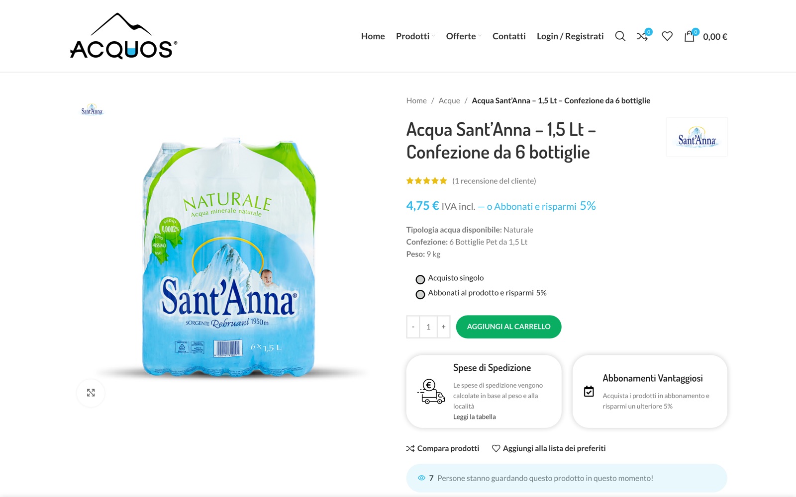 Scheda prodotto di Store Acquos con formati e abbonamento